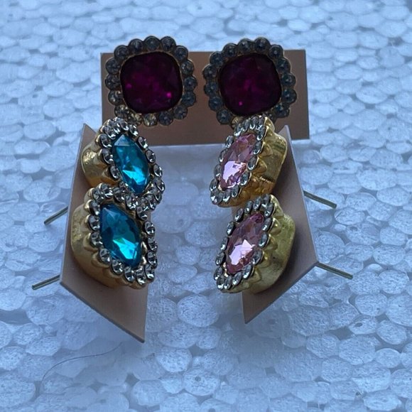 Lot of 3 Stud Earrings Crystal Accent Ear Jewelry Fashion Earrings Pink Red Blue - Picture 6 of 9